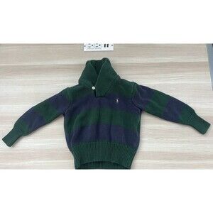 Polo by Ralph Lauren Children's Cotton Mock Neck Size 3T Dark Green Blue Stripe